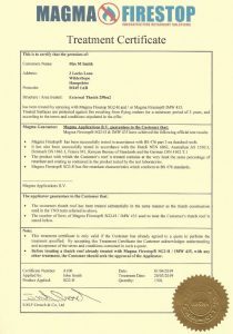Magma Firestop Treatment Certificate sample